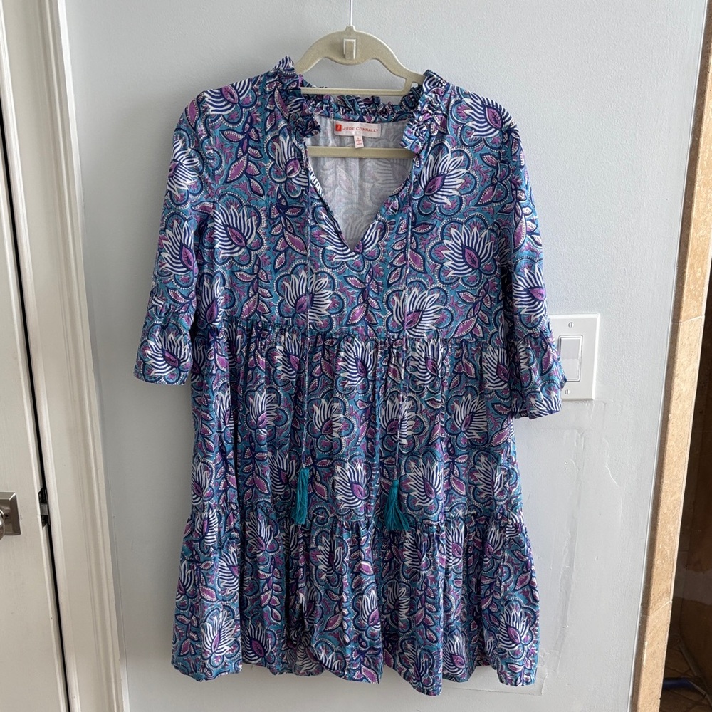 Floral V-Neck Dress in Blue and Pink